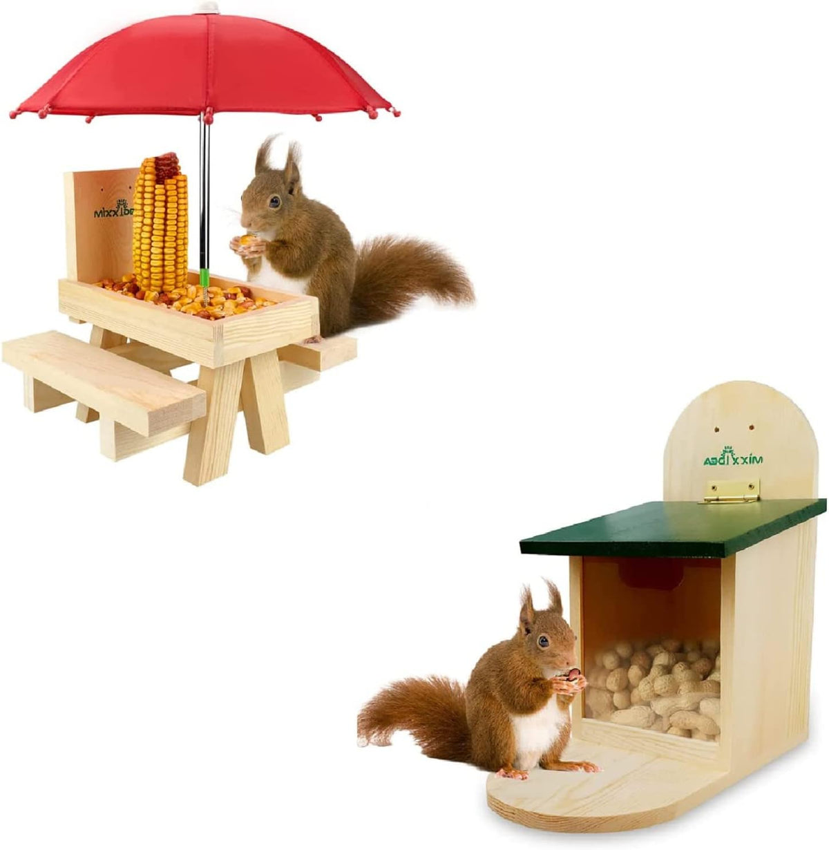 Wooden Squirrel Feeder Box with Umbrella I927