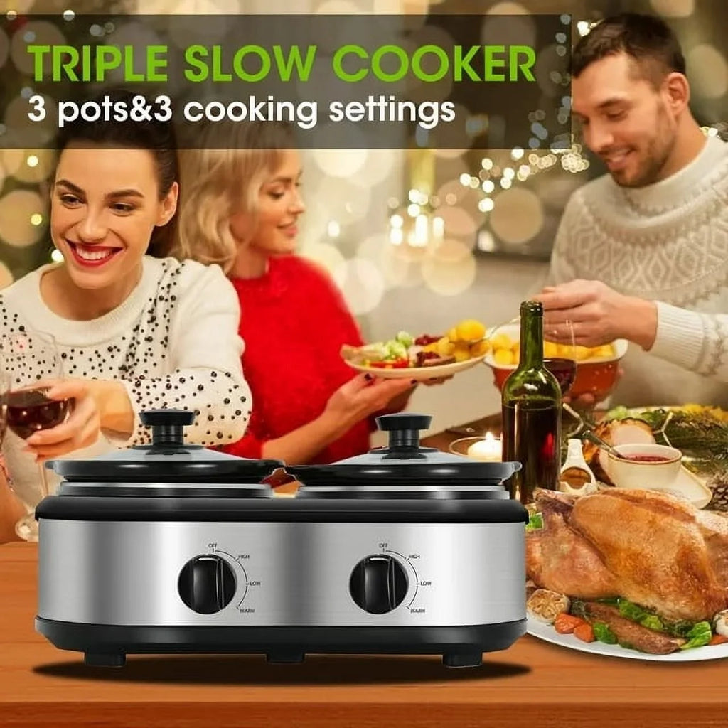 2.5QT Dual Pot Slow Cooker With Adjustable Temp Stainless Steel Removable Pots S526