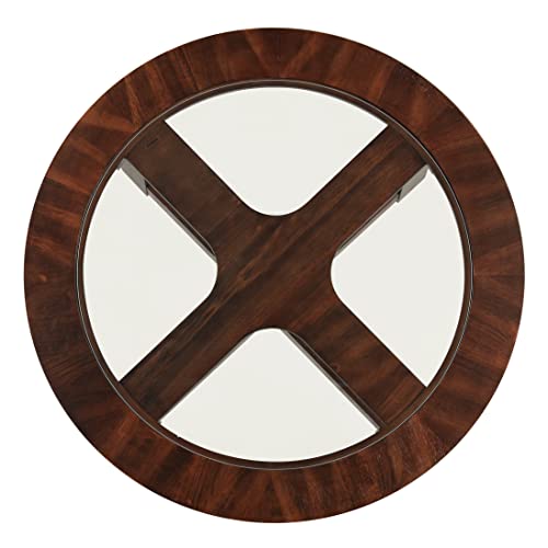 Solid Wood Glass Top Round Coffee Table with 4 Stools L8387