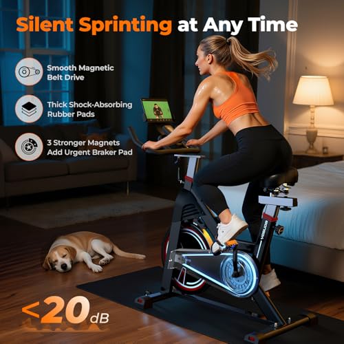 Magnetic Exercise Bike 350 lbs Weight Capacity Indoor Cycling Bike Stationary with Comfortable Seat Cushion Silent Belt Drive H2414