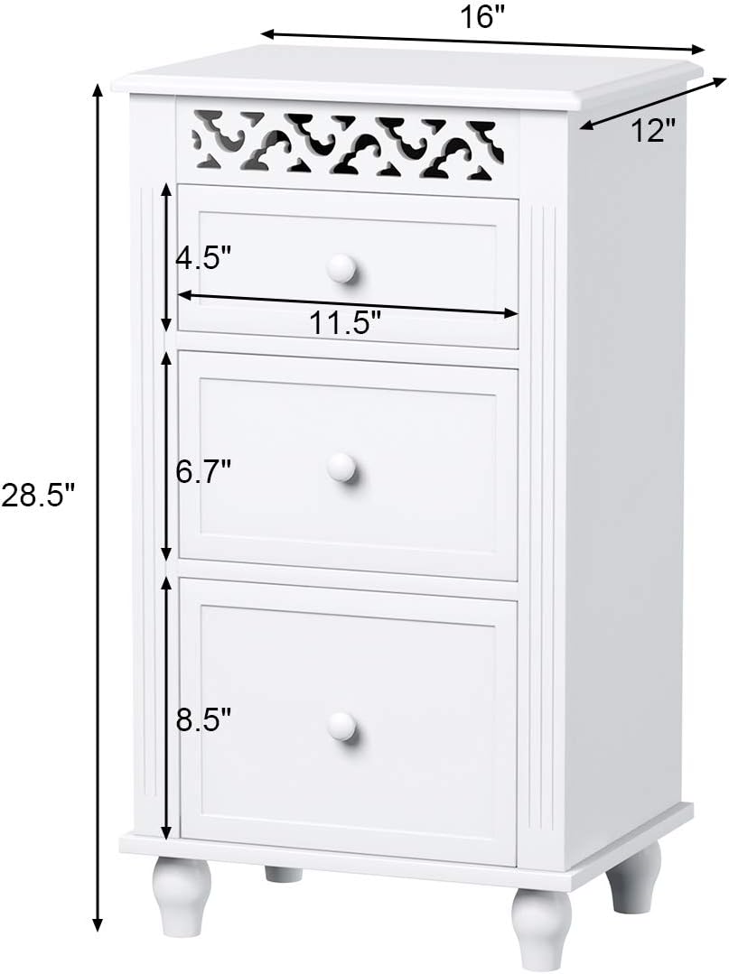 White 3 Drawer Wood Storage Cabinet T299