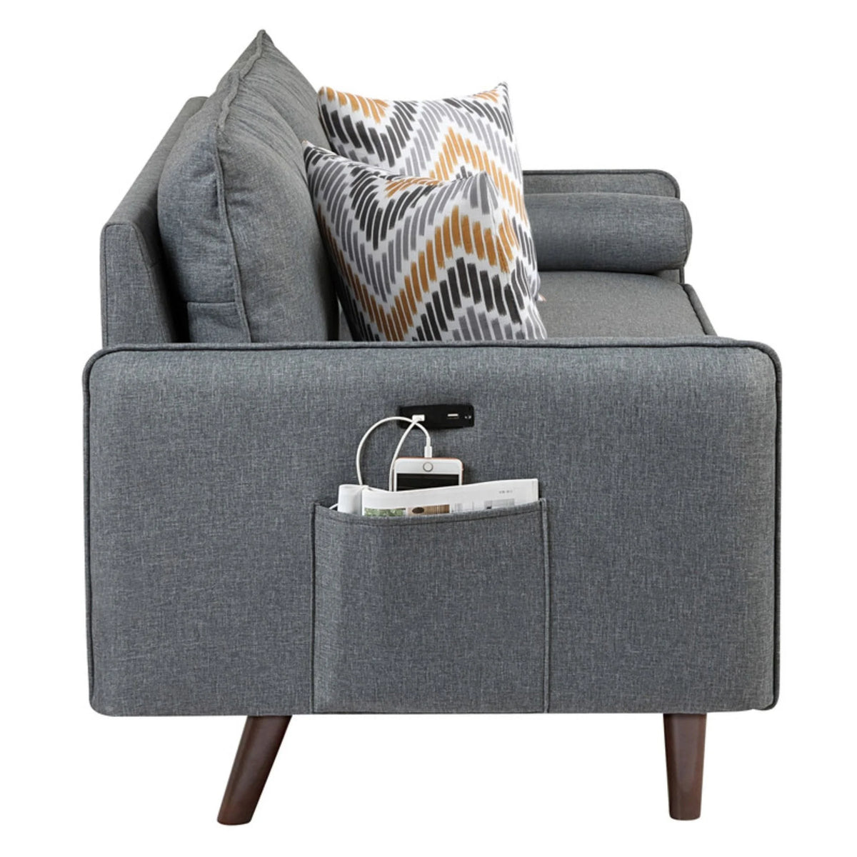 Gray Linen Loveseat Couch with USB Charging Ports E8707