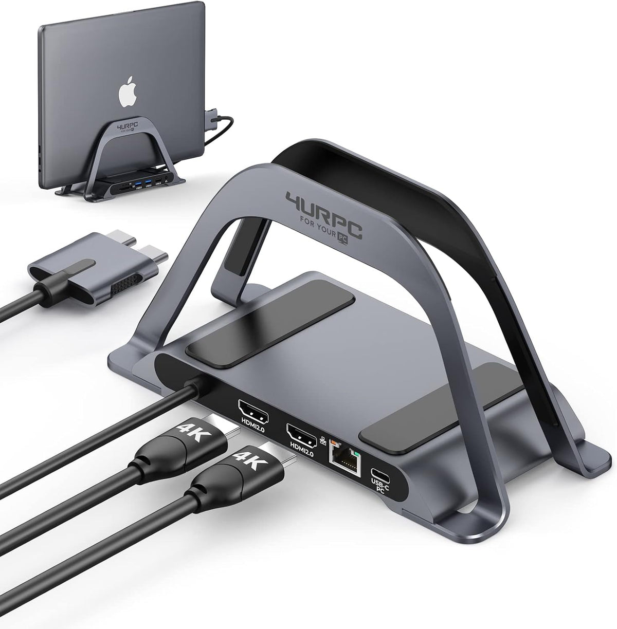 USB C Docking Station Dual Monitor 10 in 2 Dual Display USB C HUB with Vertical Stand Multiport USB C Adapter with Two 4K HDMI PD3.0 Ethernet USB A2382