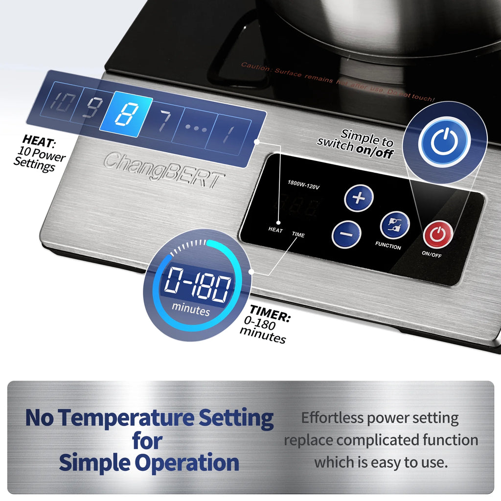 1800W Portable Commercial Induction Cooktop Stainless Steel W79469