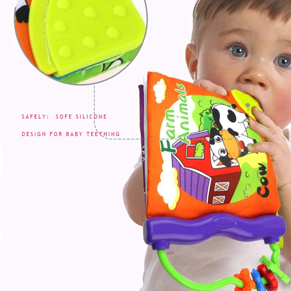 Soft Cloth Book with Teether Rings Infant Developmental Toy A9789