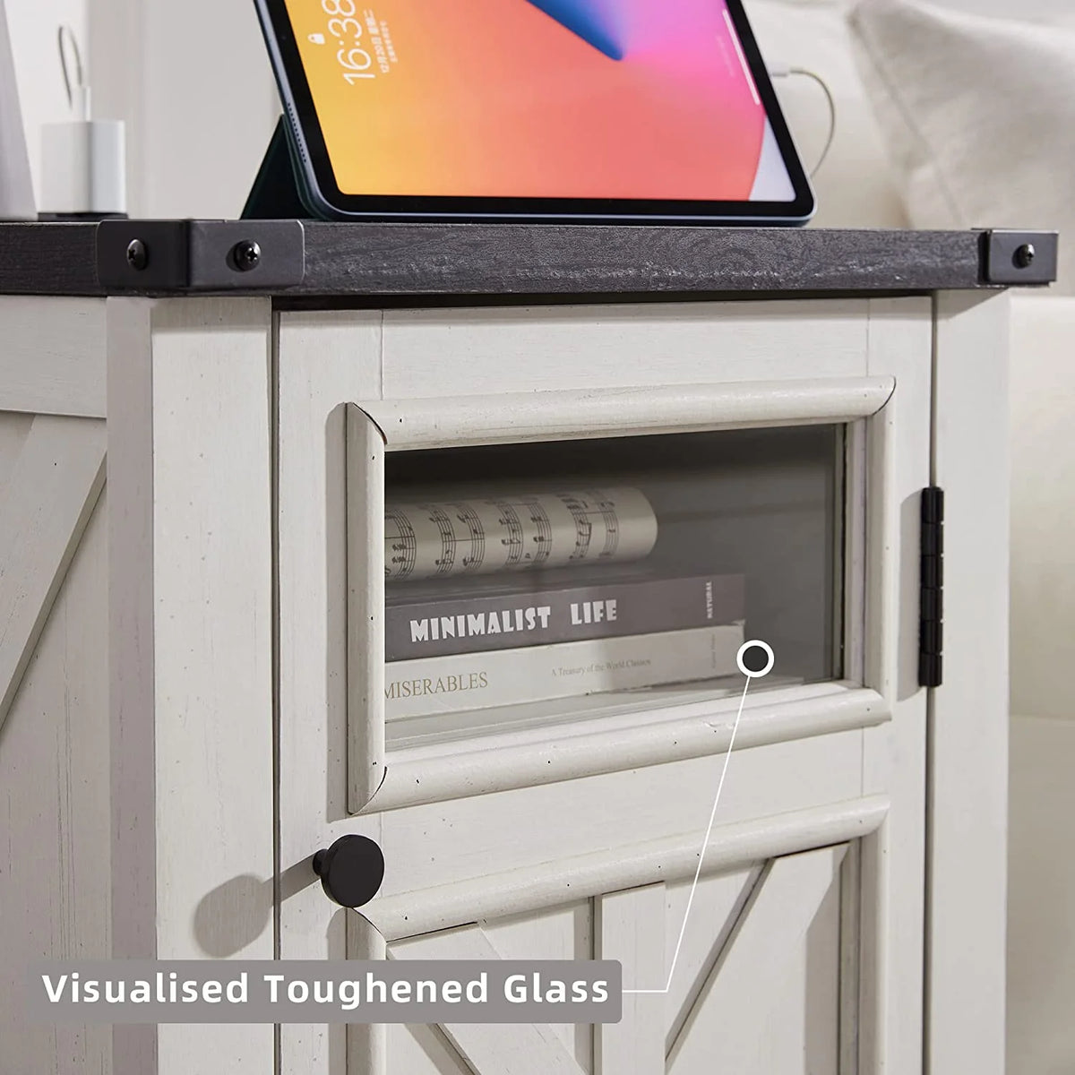 Off White 3-Tier End Table with Charging Station Z143440