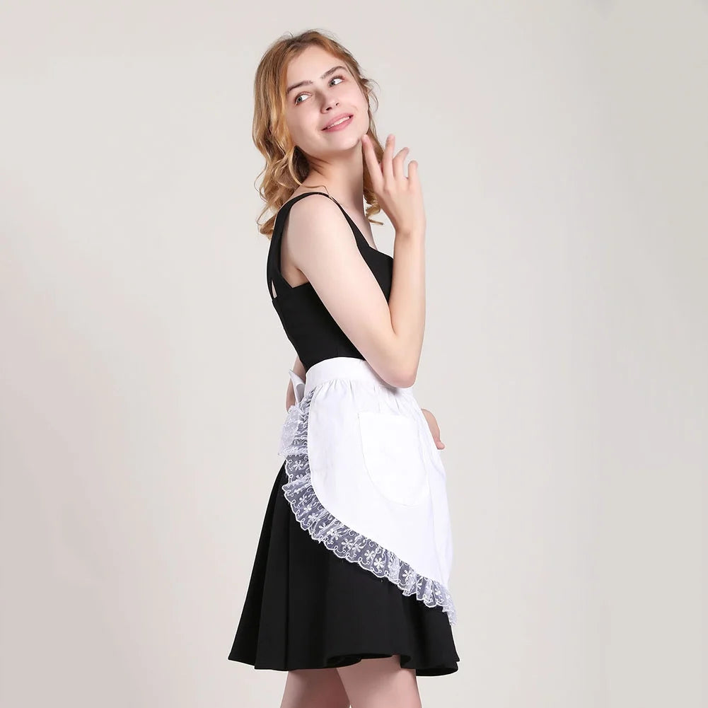 Cotton Lace Half Apron with Two Pockets S9767