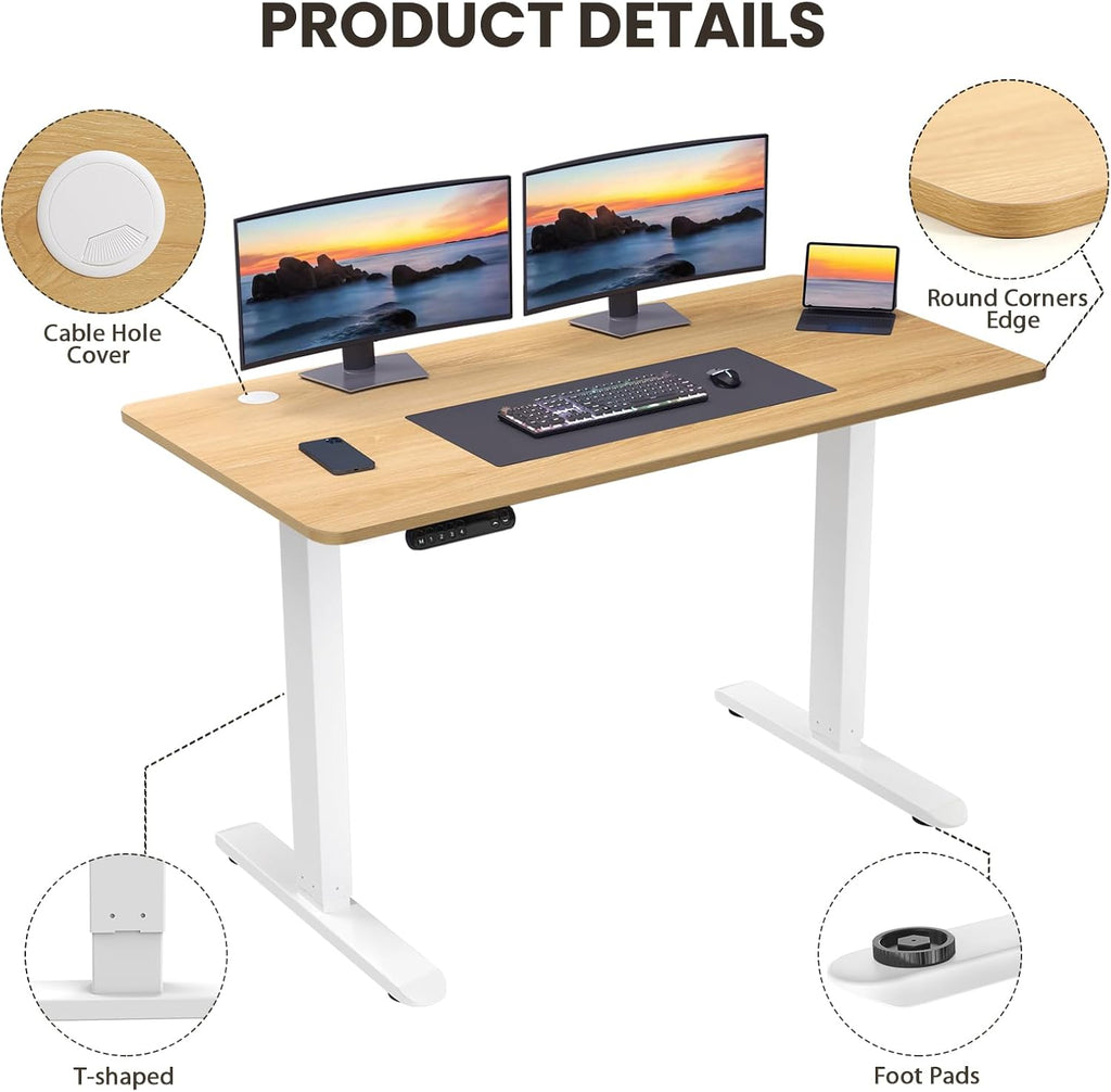 Electric Standing Desk 48 x 24 Inch Adjustable Height Desk with 4 Memory Presets (Maple) Q8728