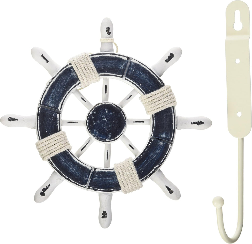 Rustic White Decorative Ship Wheel with Anchor 18 N3517