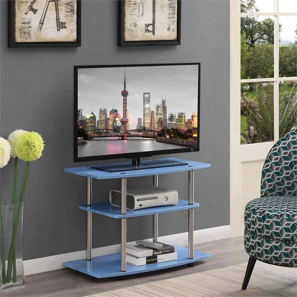 3 Tier Wood 32" TV Stand in Blue and Chrome B16026