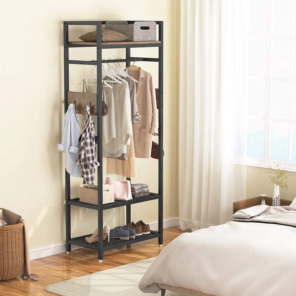 Small Heavy Duty Clothes Rack with Shelf and Hanging Rod S400120