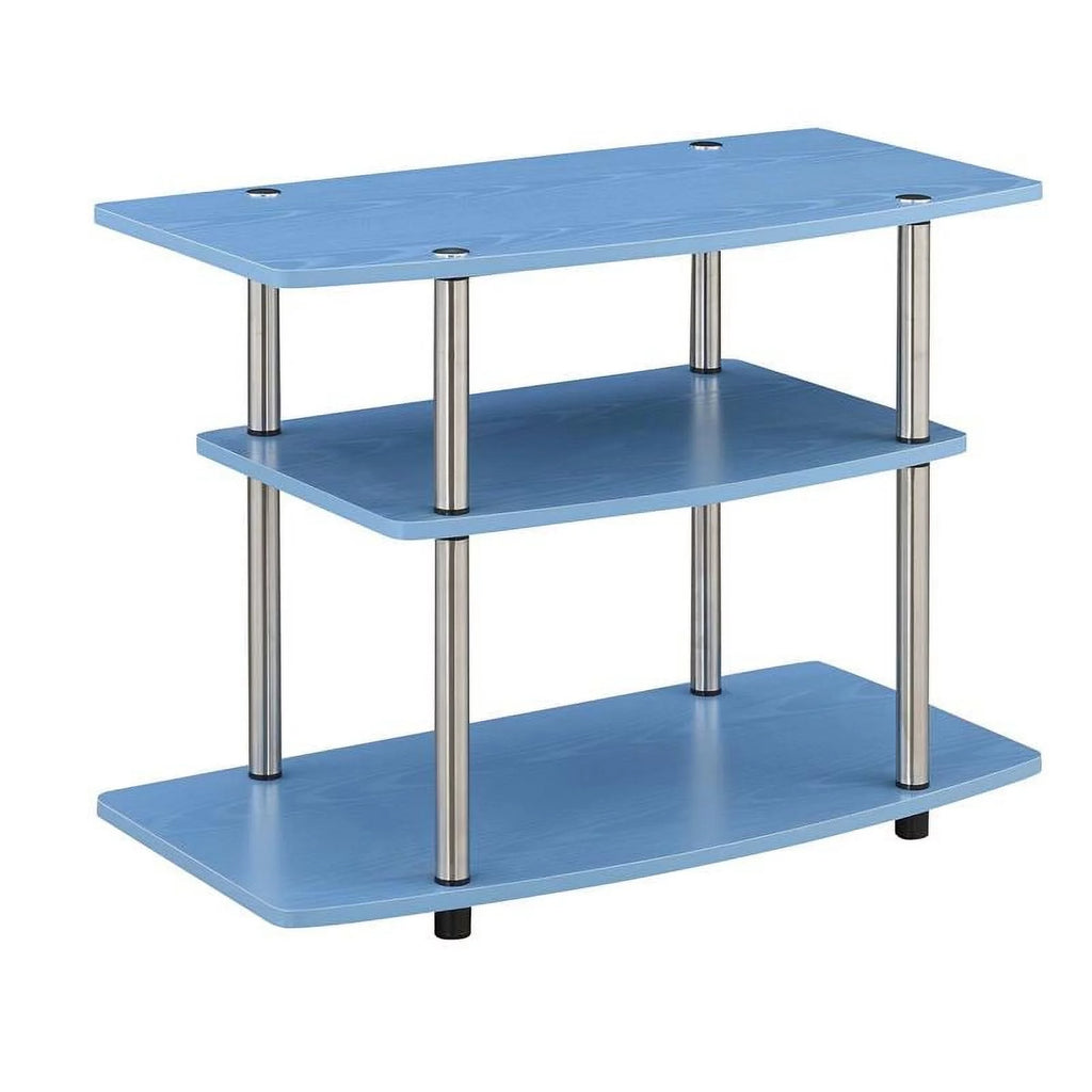 3 Tier Wood 32" TV Stand in Blue and Chrome B16026