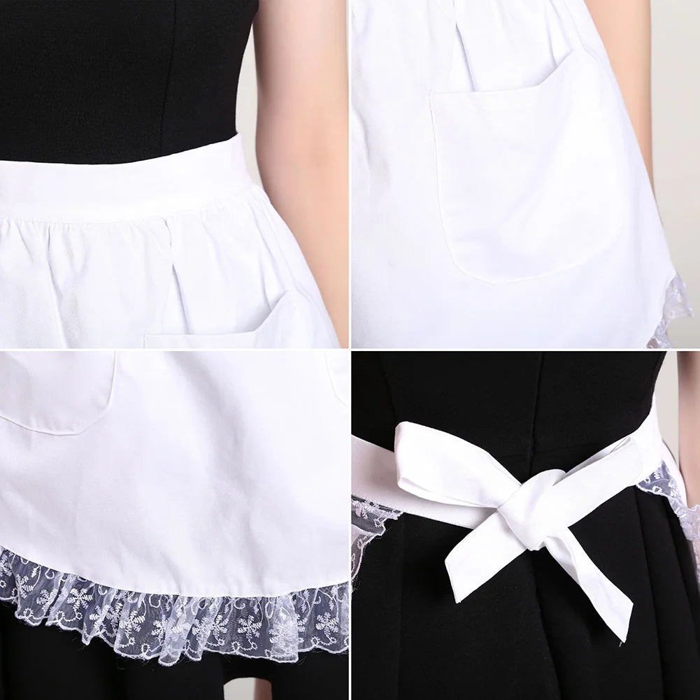 Cotton Lace Half Apron with Two Pockets S9767
