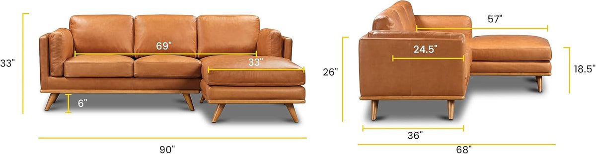 Saddle Tan Right-Facing Sofa Sectional, 90 inches X395