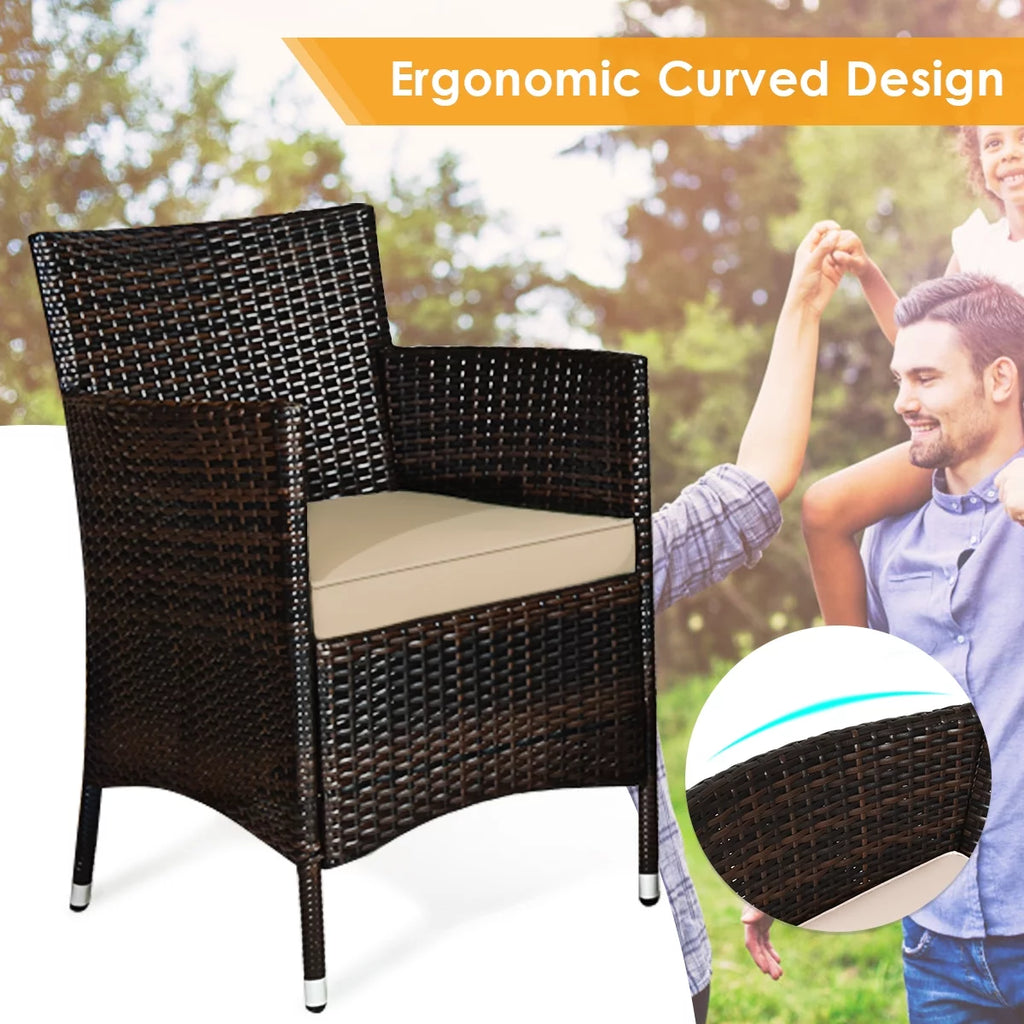 4 Pc Patio Rattan Conversation Furniture Set with Gray Cushion T537
