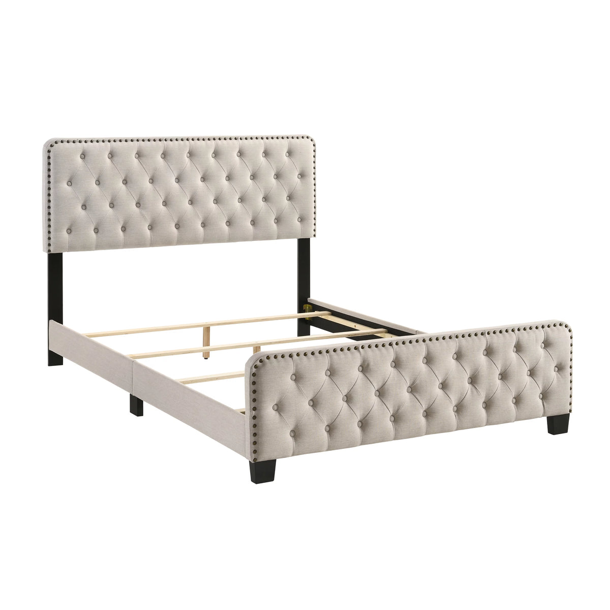 Beige Tufted Fabric Upholstered King Bed F930