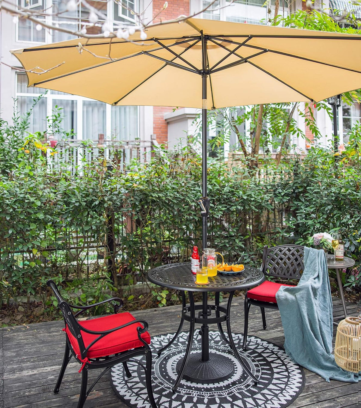 Black Round Cast Aluminum Patio Table with Umbrella Hole O183