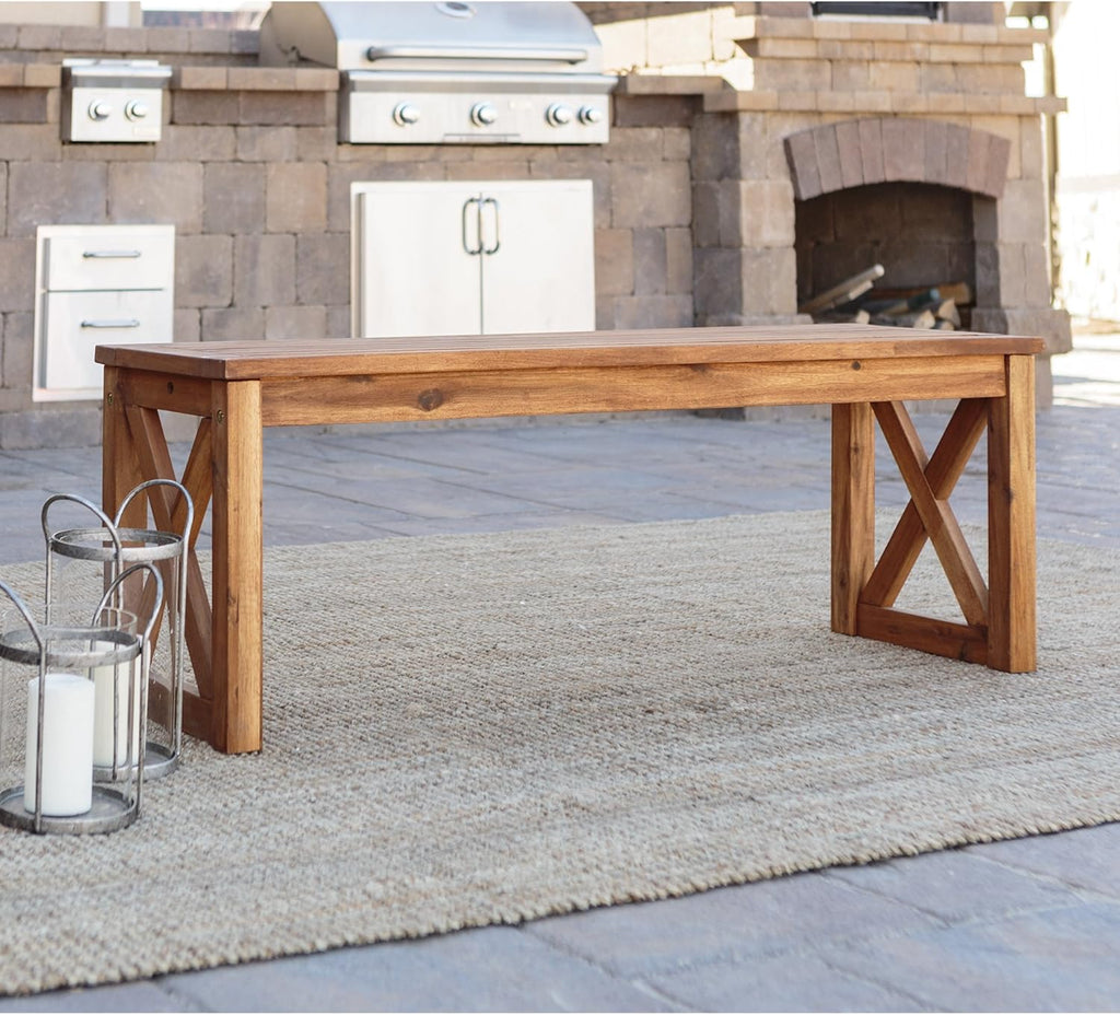 Solid Acacia Wood X Frame Outdoor Bench, 52 Inch, Brown X586920