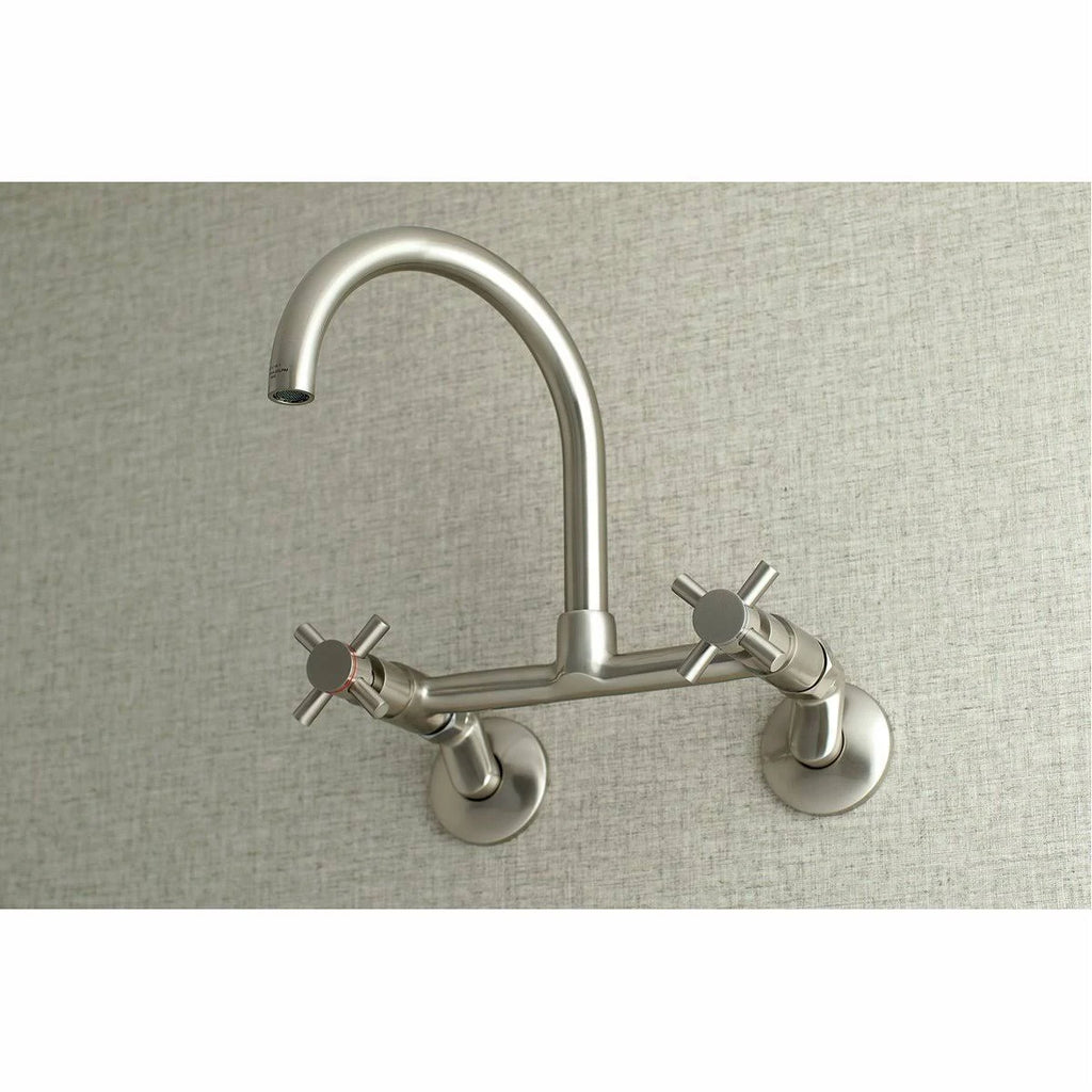 Brushed Nickel Adjustable Center Wall Mount Kitchen Faucet W47615