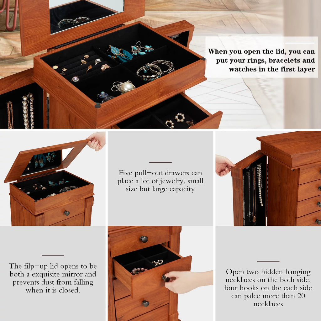 Jewelry Cabinet Armoire & Storage Organizer 5 Drawers A309077