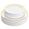 100 White Plastic Plates with Gold Trim, 50 Dinner Plates 10.25" + 50 Salad Plates 7.5" P827720