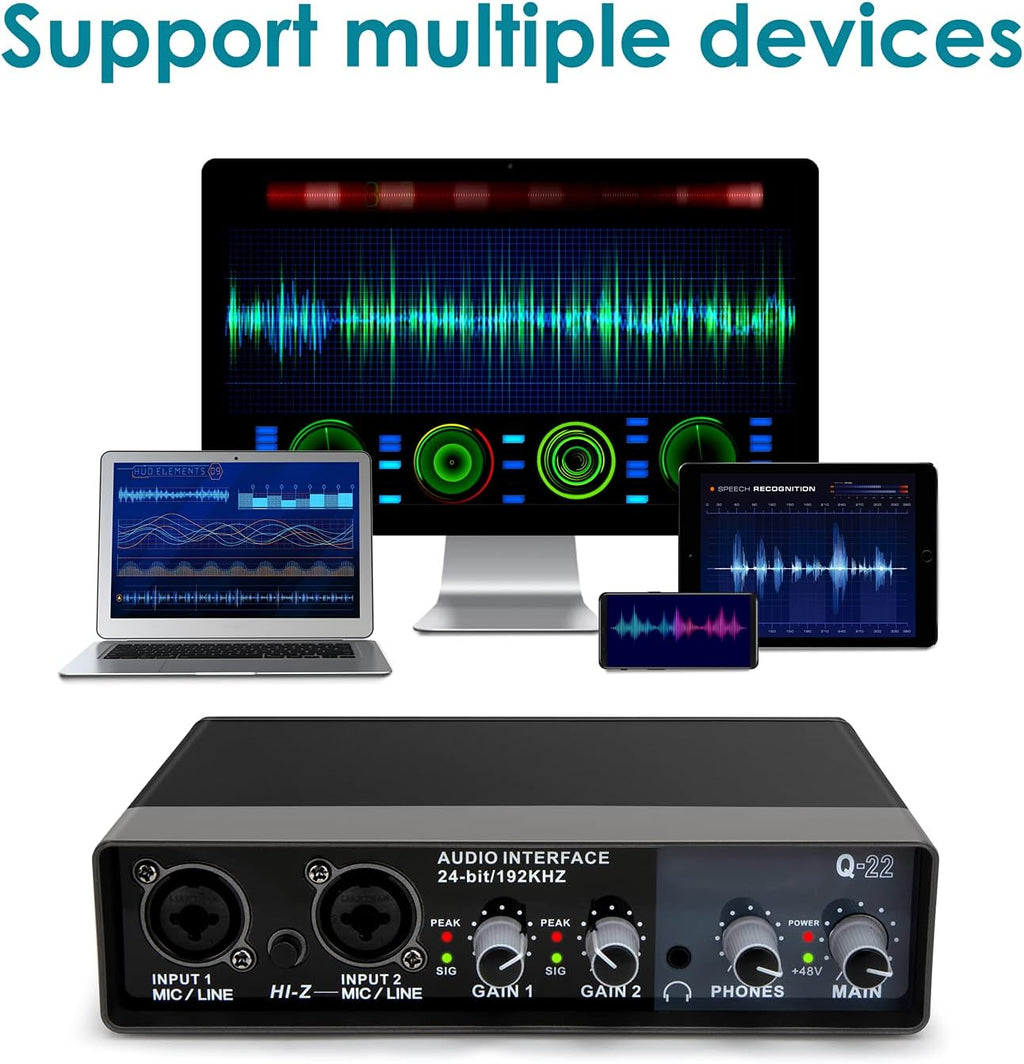 USB Audio Interface 2 Channel with Mic Preamps 48v Q734
