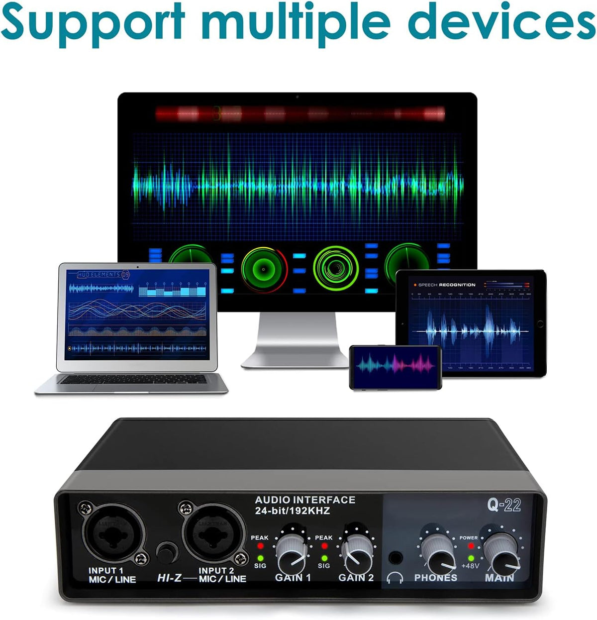 USB Audio Interface 2 Channel with Mic Preamps 48v Q734