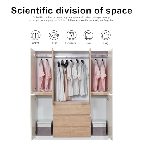 White 4 Door 3 Drawer Wooden Wardrobe Closet Cabinet C519315