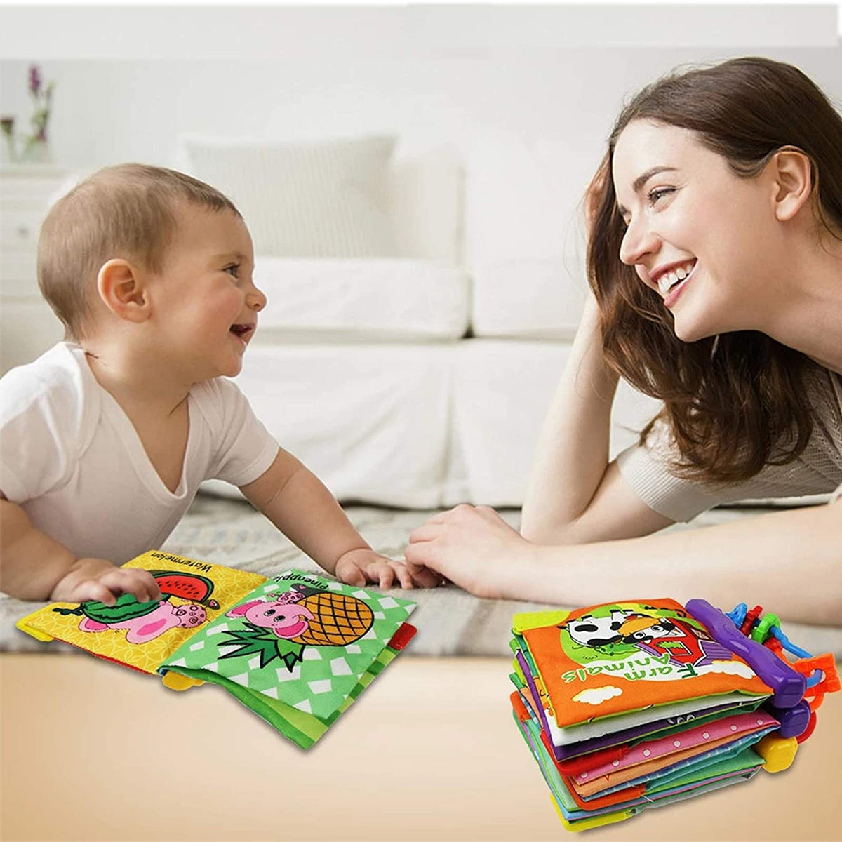 Soft Cloth Book with Teether Rings Infant Developmental Toy A9789