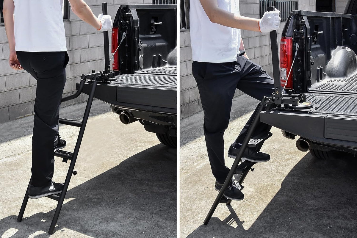 45" Foldable Pickup Truck Tailgate Ladder with Grab Handle, Heavy Duty Folding Tailgate Step Ladder I6647