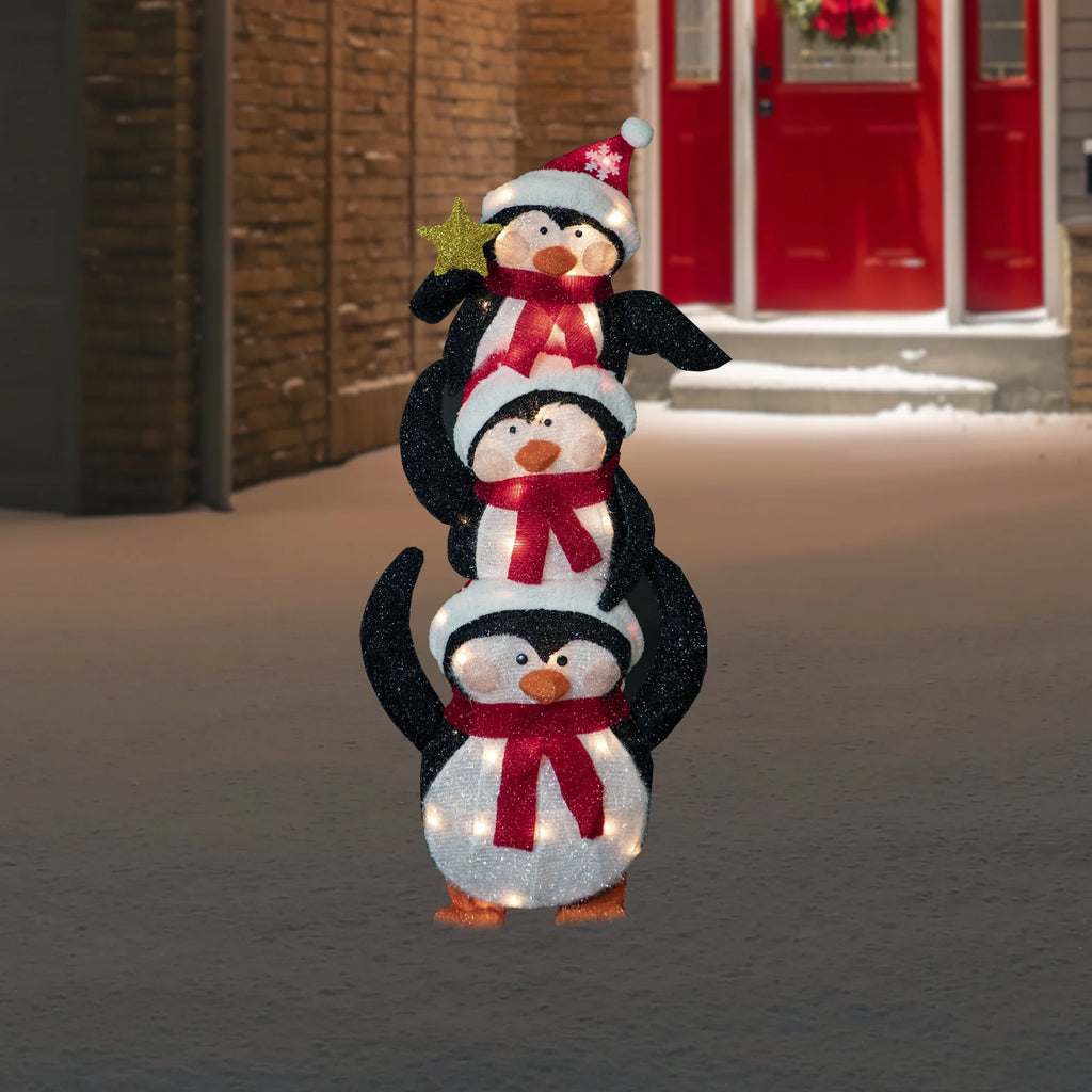 41" Lighted Stacked Penguin Family Outdoor Christmas Decoration E340076