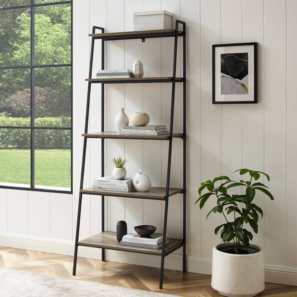 72-Inch Open Ladder Bookshelf Grey Wash K376554