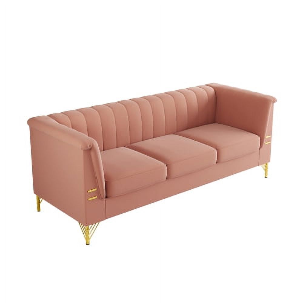 Pink 3 Seat Sofa Couch with Golden Metal Legs B1727