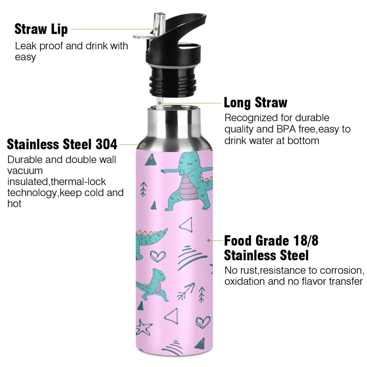 Stainless Steel Vacuum Insulated Water Bottle with Straw Lid 20 OZ J38696