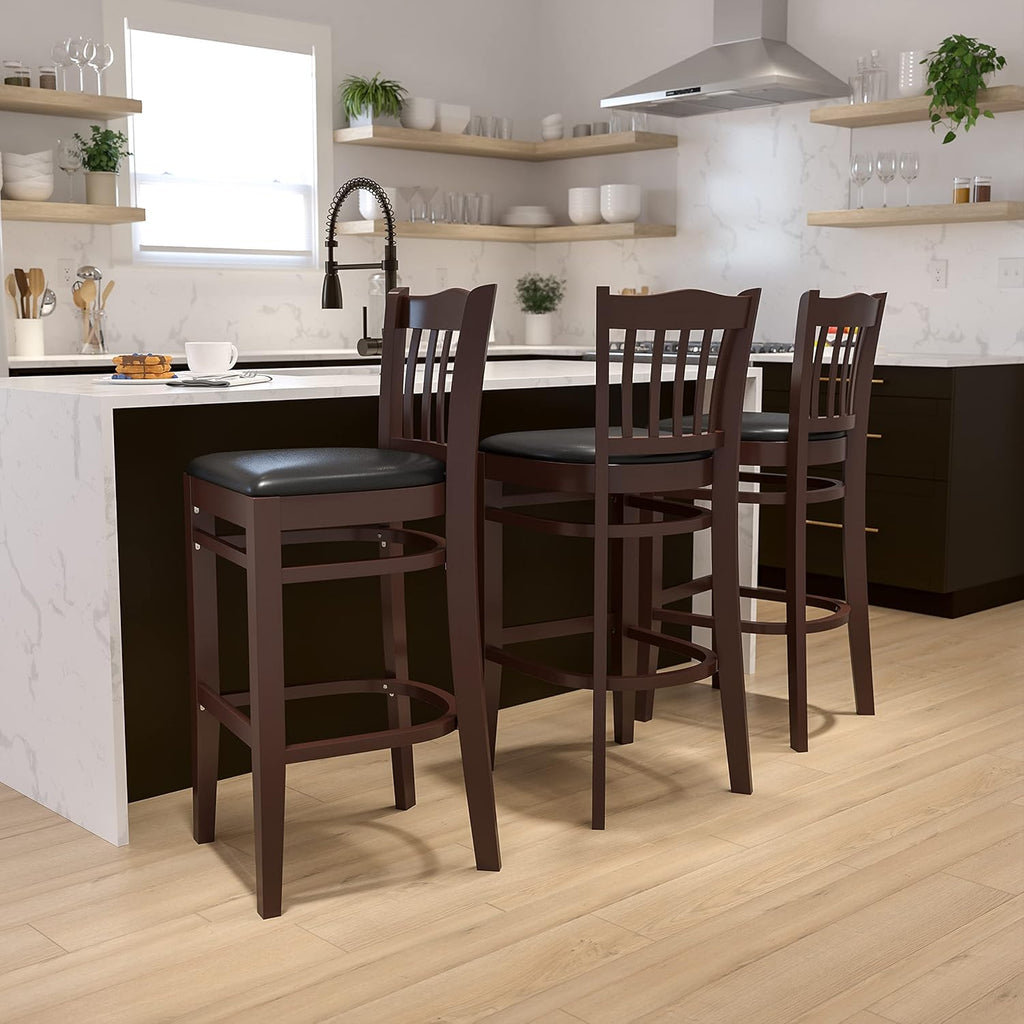 Black Vinyl Vertical Slat Back Barstool T95220