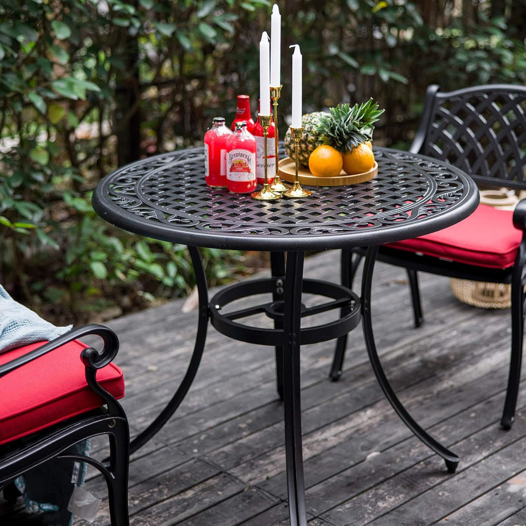 Black Round Cast Aluminum Patio Table with Umbrella Hole O183