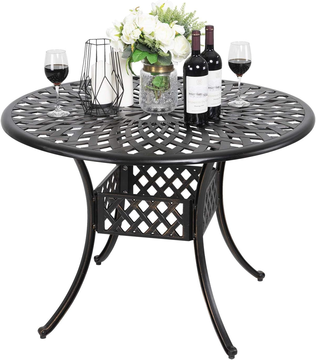 Black Round Cast Aluminum Patio Table with Umbrella Hole O183
