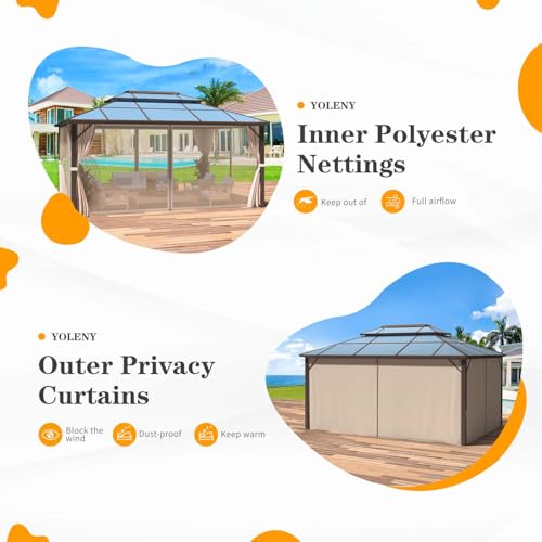 10'x13' Hardtop Gazebo with Curtains and Netting X5667