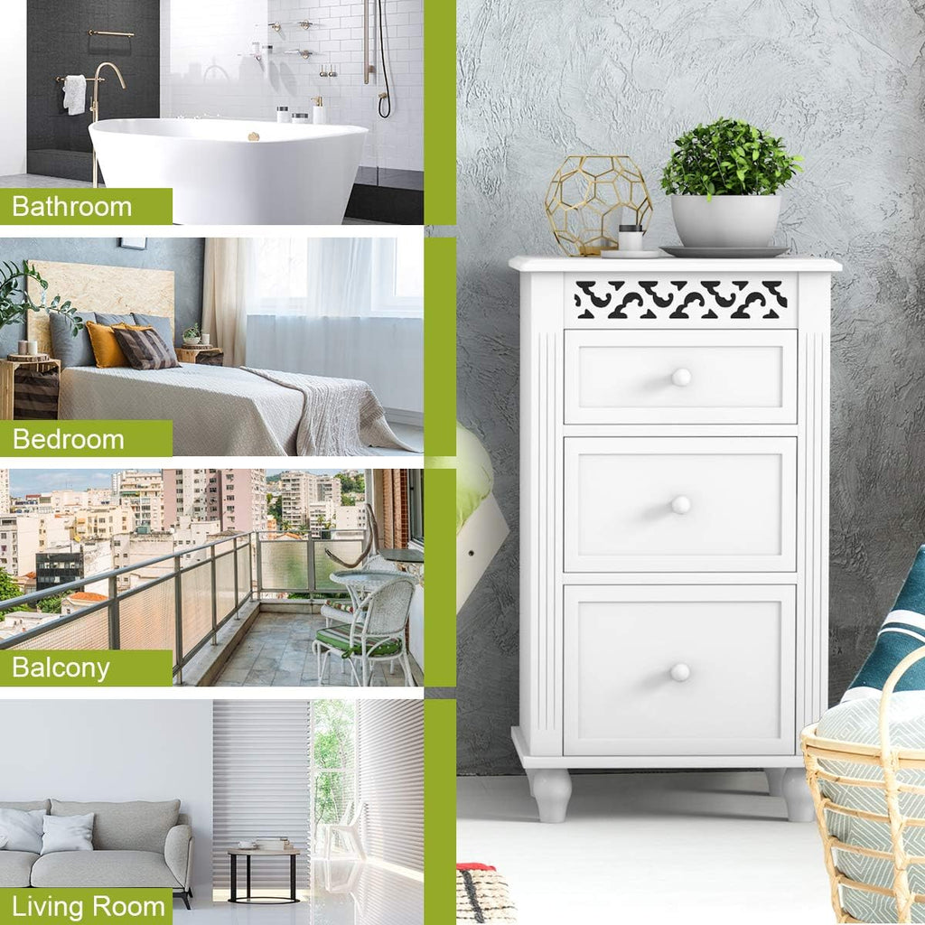 White 3 Drawer Wood Storage Cabinet T299
