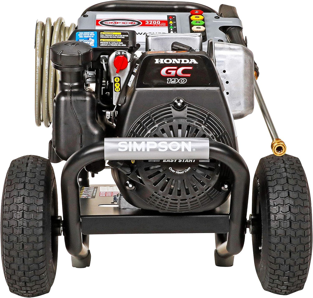 3200 PSI Gas Pressure Washer with Honda GC190, 2.5 GPM, 3/8" x 100' 4500 PSI Cold Water Hose Z90349