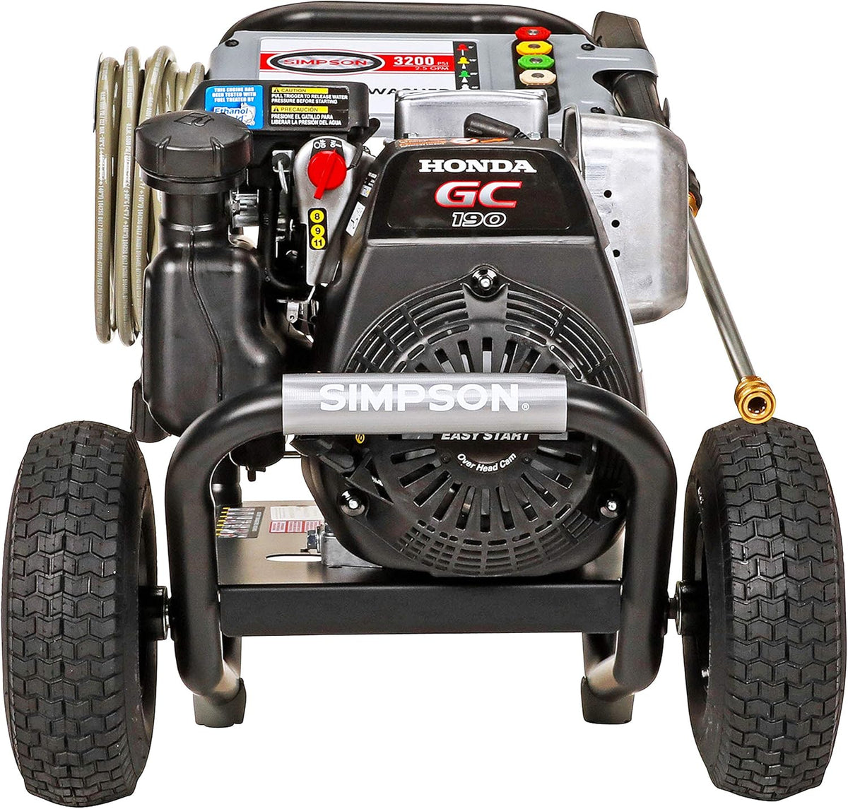 3200 PSI Gas Pressure Washer with Honda GC190, 2.5 GPM, 3/8" x 100' 4500 PSI Cold Water Hose Z90349