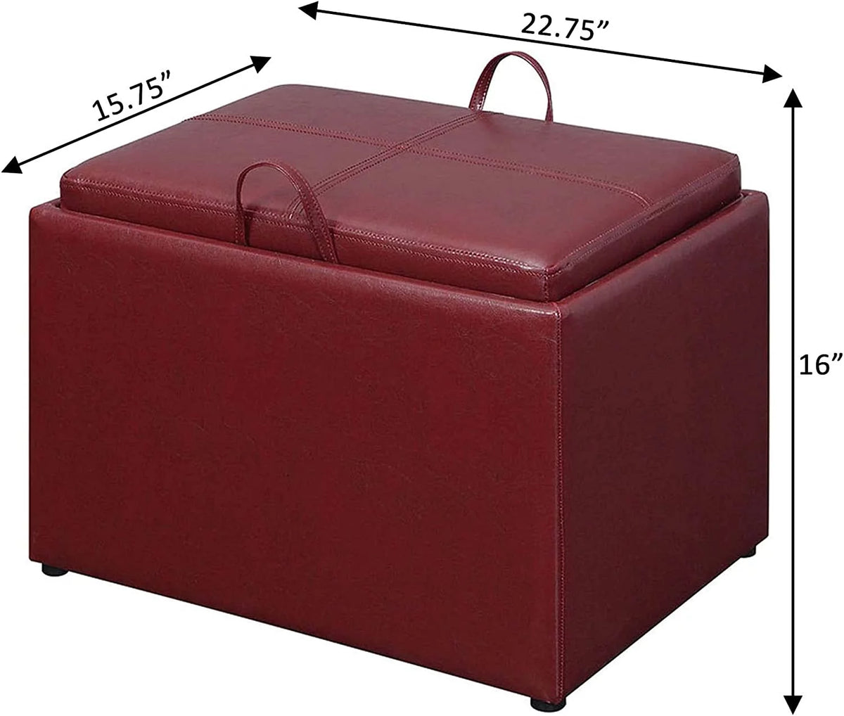 Burgundy Faux Leather Accent Storage Ottoman K53767