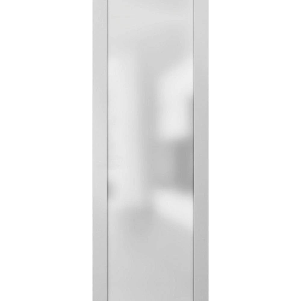 Sliding Barn Door 36 x 84 with Hardware, White Silk with Frosted Glass, 6.6ft Rail Set H329