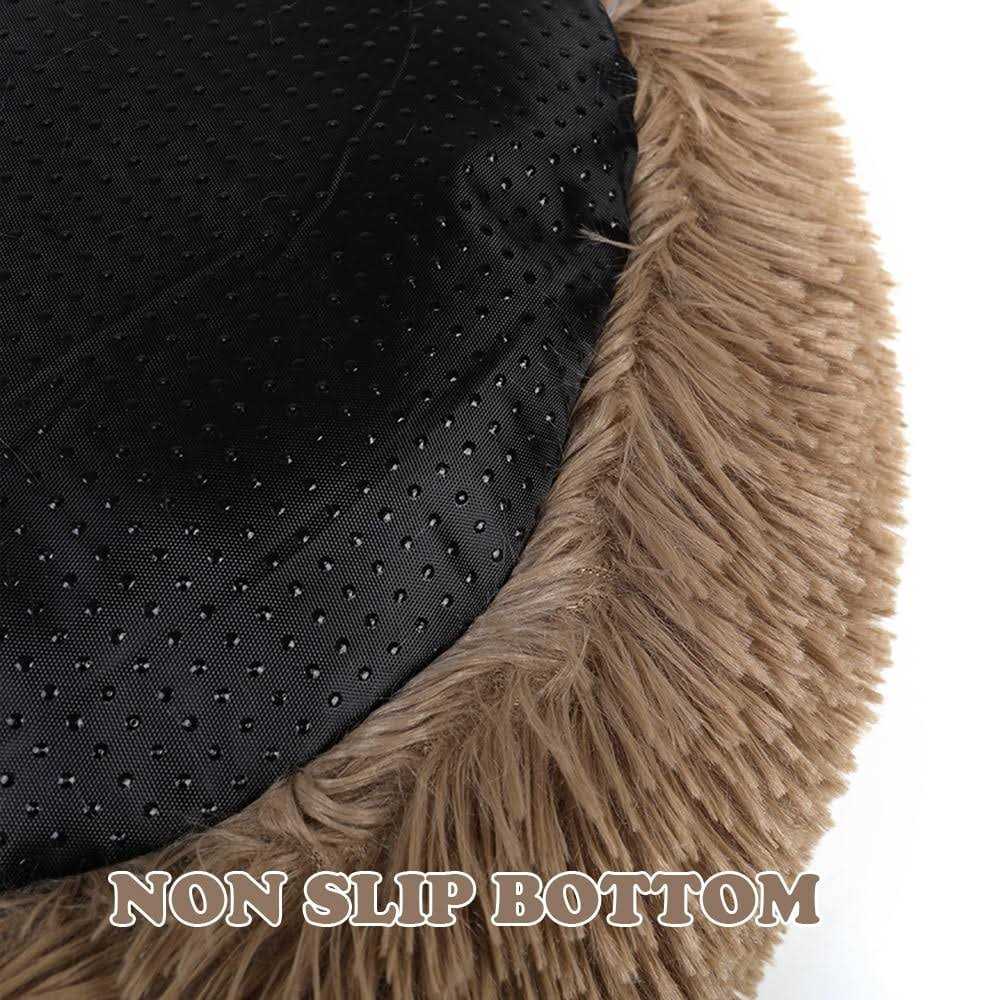Round Plush Donut Pet Bed Warm Fur Cuddler Cushion Bed Non-Slip D35089