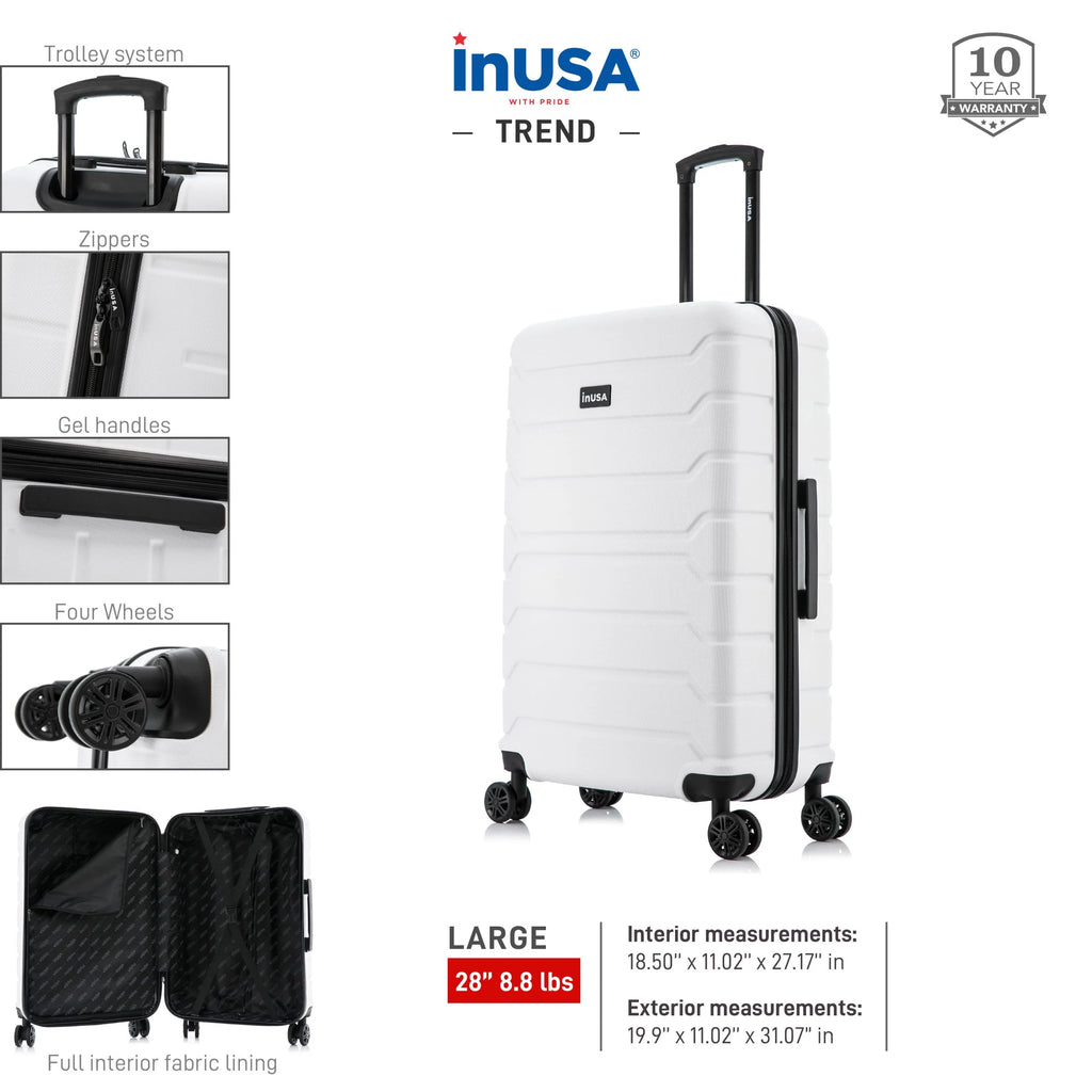 28" White Hardside Lightweight Luggage with Spinner Wheels V537974