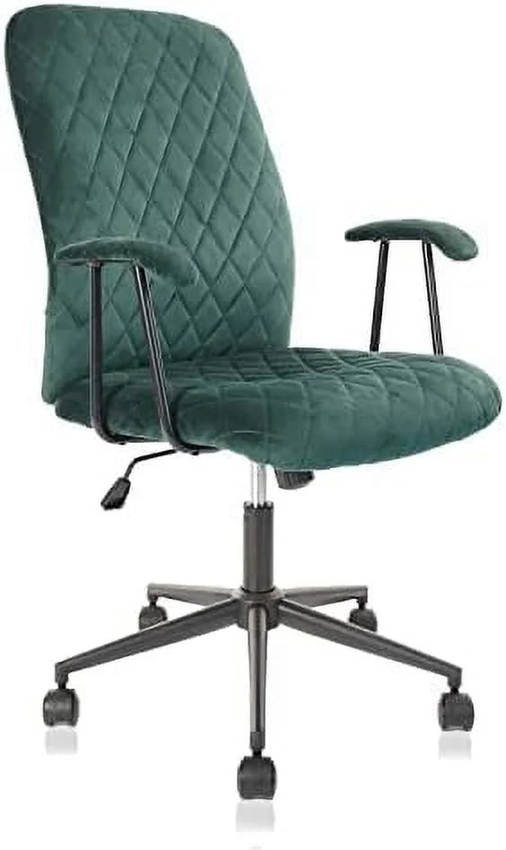 Green Velvet Upholstered Office Desk Chair with Armrest and Wheels X48340