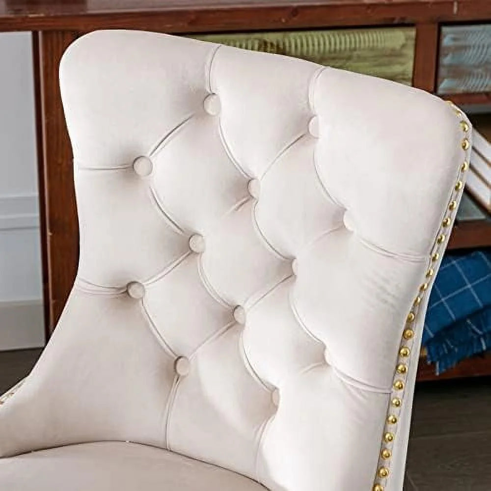 Beige Armless Adjustable Swivel Chair with Wheels E801