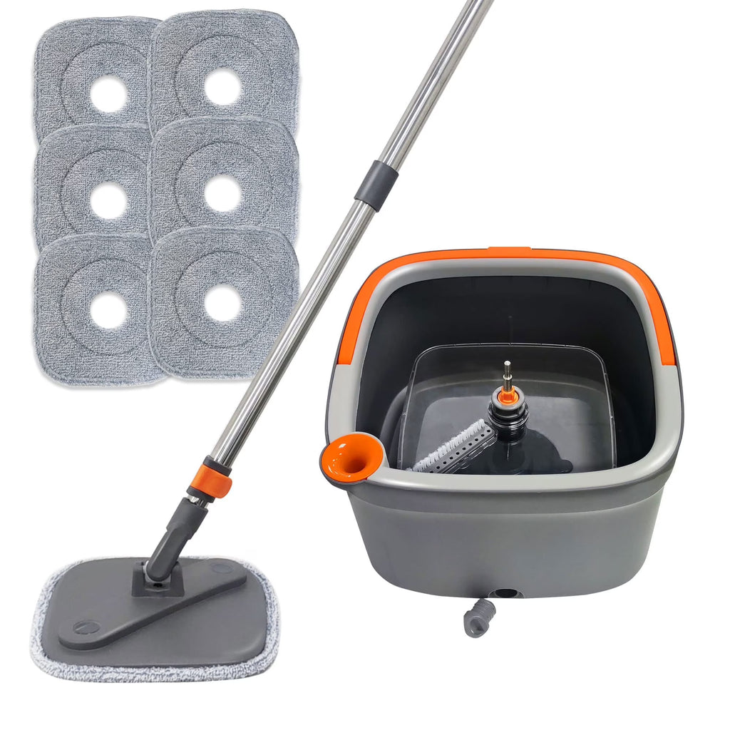 6 Packs Spin Mop and Bucket Set with Self Wringing 360° Rotating Square Mop-Head Q1667