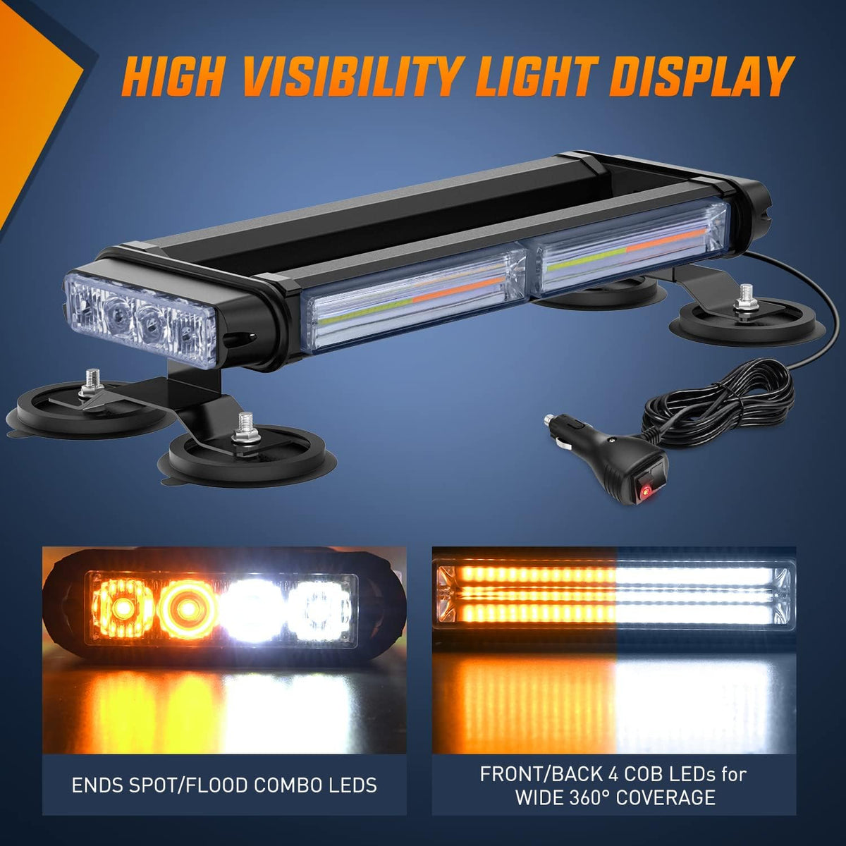 14.5 Amber White COB LED Strobe Light Bar with Magnetic Base S98119