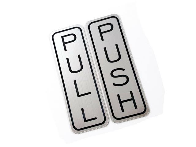 Vertical Push Pull Door Sign (Brushed Silver) - Medium Z93139